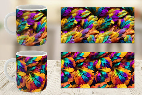 Mug Wrap Feathers Mardi Gras Sublimation artnoy 