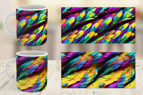 Mug Wrap Feathers Mardi Gras Sublimation artnoy 