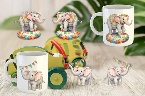 Mug Wrap Festive Carnival Elephant Watercolor Sublimation artnoy 