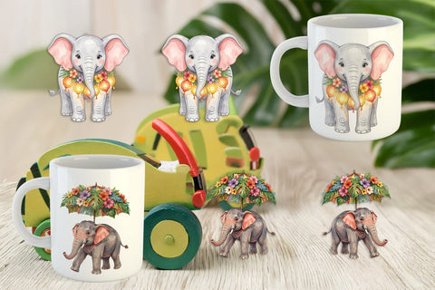 Mug Wrap Festive Carnival Elephant Watercolor Sublimation artnoy 