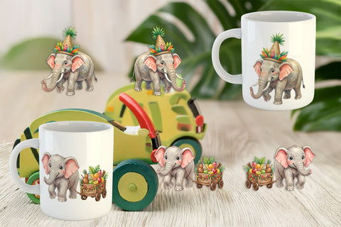 Mug Wrap Festive Carnival Elephant Watercolor Sublimation artnoy 