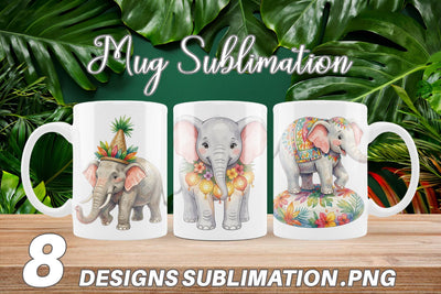 Mug Wrap Festive Carnival Elephant Watercolor Sublimation artnoy 