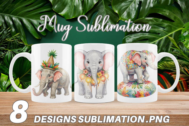 Mug Wrap Festive Carnival Elephant Watercolor Sublimation artnoy 
