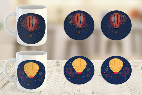 Mug Wrap Fireworks Hot Air Balloon Sublimation artnoy 