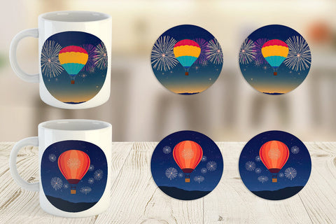 Mug Wrap Fireworks Hot Air Balloon Sublimation artnoy 
