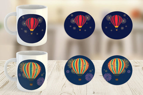 Mug Wrap Fireworks Hot Air Balloon Sublimation artnoy 