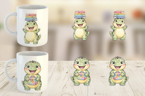 Mug Wrap First Day School Dino Watercolor Sublimation artnoy 