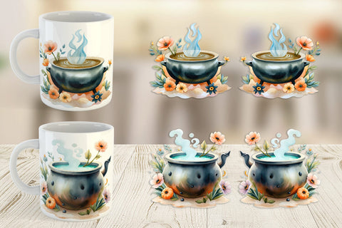 Mug Wrap Floral Cauldron Watercolor Sublimation artnoy 
