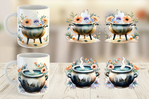 Mug Wrap Floral Cauldron Watercolor Sublimation artnoy 