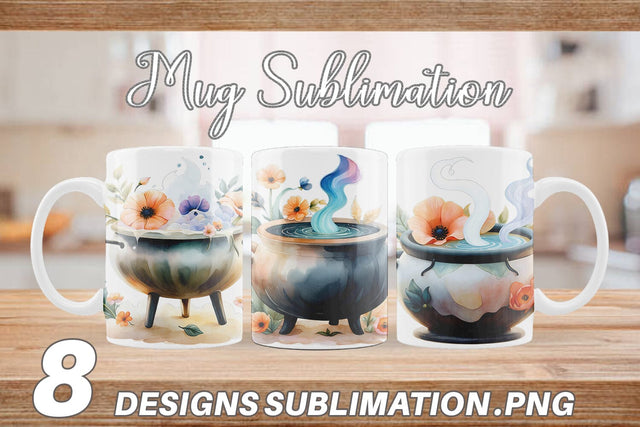 Mug Wrap Floral Cauldron Watercolor Sublimation artnoy 