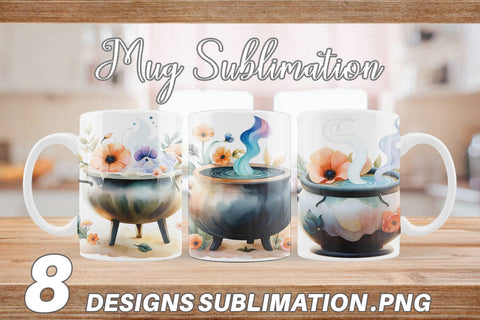 Mug Wrap Floral Cauldron Watercolor Sublimation artnoy 