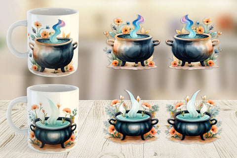Mug Wrap Floral Cauldron Watercolor Sublimation artnoy 