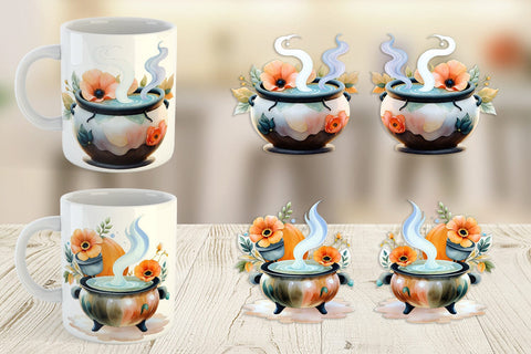 Mug Wrap Floral Cauldron Watercolor Sublimation artnoy 