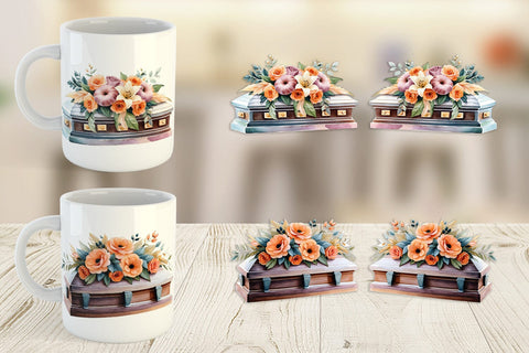 Mug Wrap Floral Coffin Watercolor Sublimation artnoy 