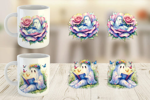 Mug Wrap Floral Garden Bookworm Ghost Sublimation artnoy 