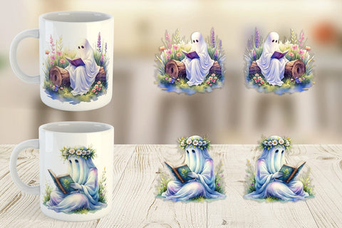 Mug Wrap Floral Garden Bookworm Ghost Sublimation artnoy 