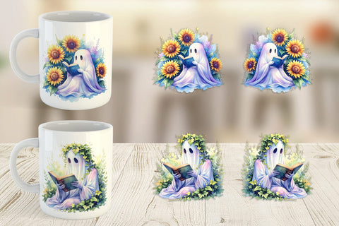 Mug Wrap Floral Garden Bookworm Ghost Sublimation artnoy 