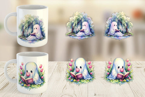 Mug Wrap Floral Garden Bookworm Ghost Sublimation artnoy 