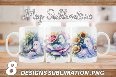 Mug Wrap Floral Garden Bookworm Ghost Sublimation artnoy 