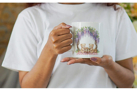 Mug Wrap Floral Garden Teddy Bear Watercolor Sublimation artnoy 