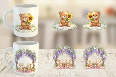 Mug Wrap Floral Garden Teddy Bear Watercolor Sublimation artnoy 