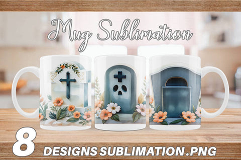 Mug Wrap Floral Gravestone Watercolor Sublimation artnoy 