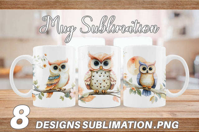 Mug Wrap Floral Owl Watercolor Sublimation artnoy 