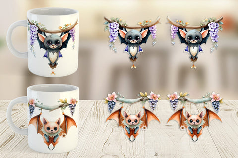 Mug Wrap Floral Vampire Bat Watercolor Sublimation artnoy 