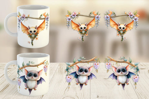 Mug Wrap Floral Vampire Bat Watercolor Sublimation artnoy 