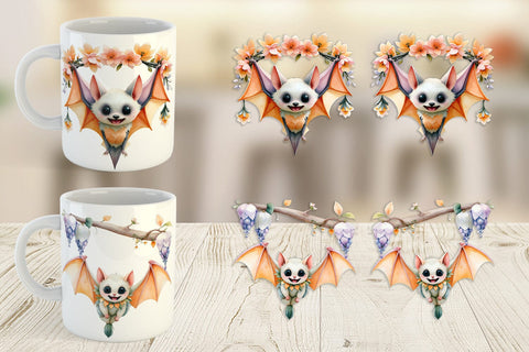 Mug Wrap Floral Vampire Bat Watercolor Sublimation artnoy 