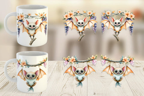 Mug Wrap Floral Vampire Bat Watercolor Sublimation artnoy 