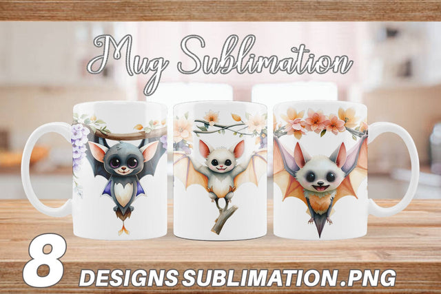 Mug Wrap Floral Vampire Bat Watercolor Sublimation artnoy 