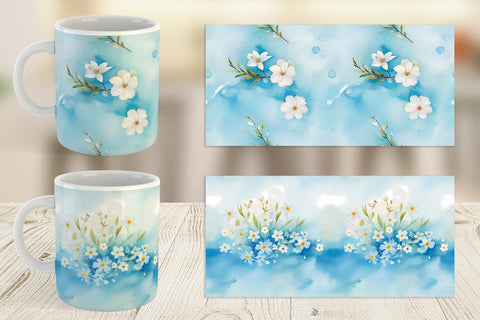Mug Wrap Flower Pattern Watercolor Sublimation artnoy 