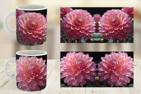 Mug Wrap Flower Pink Dahlia Glitter Sublimation artnoy 