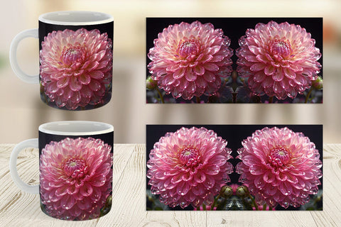 Mug Wrap Flower Pink Dahlia Glitter Sublimation artnoy 