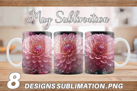 Mug Wrap Flower Pink Dahlia Glitter Sublimation artnoy 