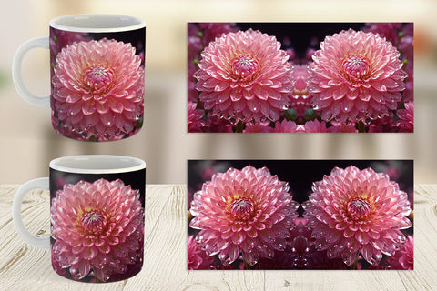 Mug Wrap Flower Pink Dahlia Glitter Sublimation artnoy 
