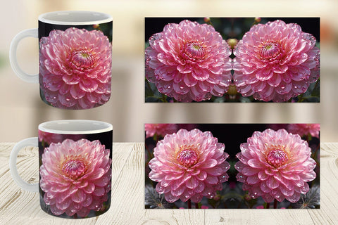 Mug Wrap Flower Pink Dahlia Glitter Sublimation artnoy 