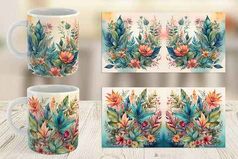 Mug Wrap Flower Plant Watercolor Sublimation artnoy 