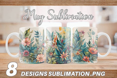 Mug Wrap Flower Plant Watercolor Sublimation artnoy 
