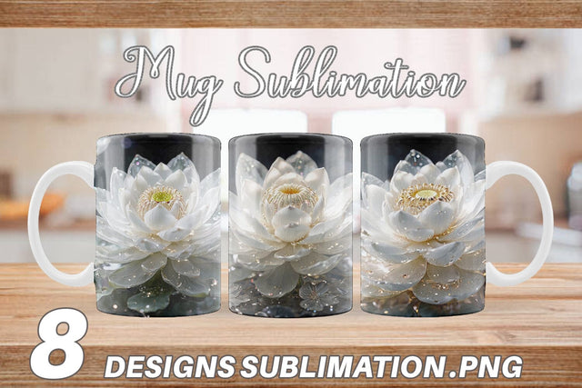 Mug Wrap Flower White Lotus Glitter Sublimation artnoy 