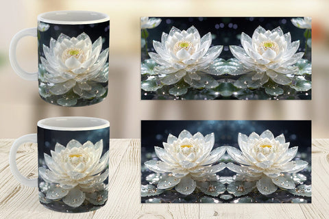 Mug Wrap Flower White Lotus Glitter Sublimation artnoy 