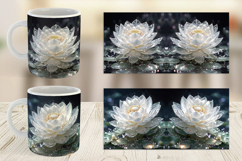Mug Wrap Flower White Lotus Glitter Sublimation artnoy 