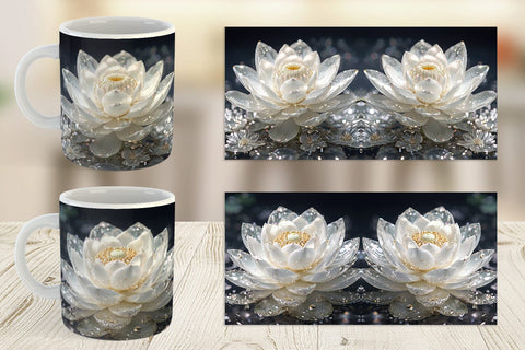 Mug Wrap Flower White Lotus Glitter Sublimation artnoy 