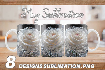 Mug Wrap Flower White Rose Glitter Sublimation artnoy 