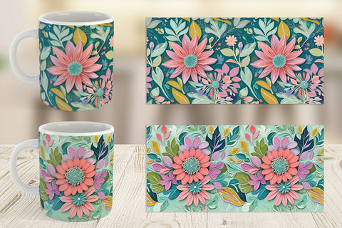 Mug Wrap Flowers and Leaves Pattern Sublimation artnoy 
