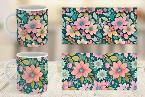 Mug Wrap Flowers and Leaves Pattern Sublimation artnoy 