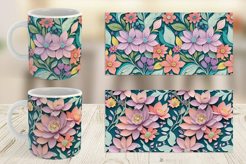 Mug Wrap Flowers and Leaves Pattern Sublimation artnoy 