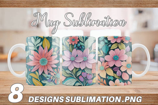 Mug Wrap Flowers and Leaves Pattern Sublimation artnoy 