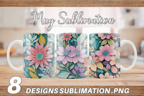 Mug Wrap Flowers and Leaves Pattern Sublimation artnoy 